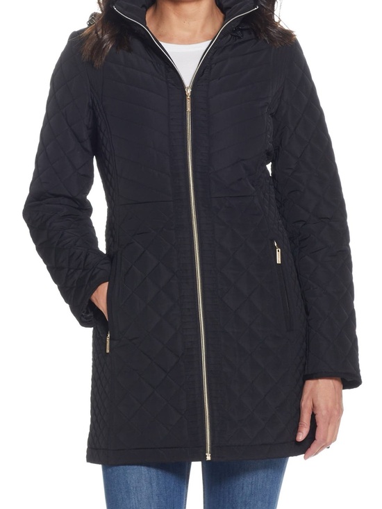 Gallery Jackets & Blazers - Gallery Black Quilted Mid-Length Puffer Coat with Gold Zipper